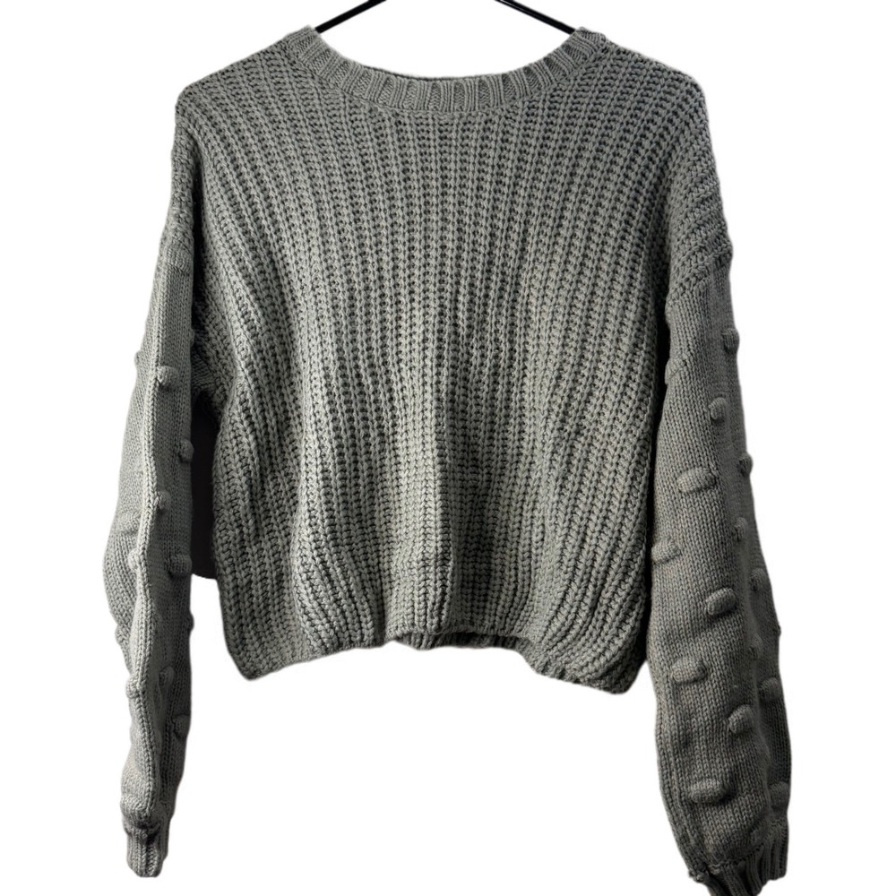 Anthropologie Moon & Madison Womens XS Knit Pullover Crop‎ Bobble Sweater Sage